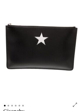 Givenchy Black Leather Star Zip Pouch with White Accent